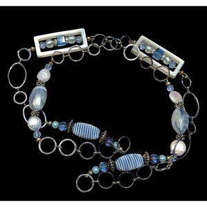 Mermaidcore Princess Blue And Silver Tone Pearl Glass And Lucite Necklace